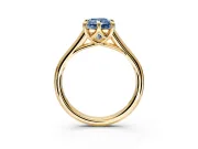 Solitaire Engagement Ring Setting for Fancy Blue Radiant Cut Center with Cathedral Band and Prong Head in Yellow Gold