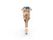 Milgrain Halo Engagement Ring Setting for Fancy Blue Round Cut Center with Shoulder Bezels and Prong Head in Rose Gold