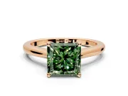 Solitaire Engagement Ring Setting for Fancy Green Princess Cut Center with Narrow Cathedral Band and Prong Head in Rose Gold