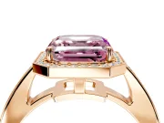 Bezel-Framed Halo Engagement Ring Setting for Fancy Pink Asscher Cut Center with Pave Band and Prong Head in Rose Gold