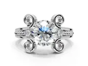 Solitaire Engagement Ring Setting for Round Cut Center with Twisted Band and Scroll Prong Head in Platinum