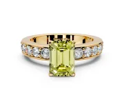 Solitaire Engagement Ring Setting for Fancy Yellow Emerald Cut Center with Channel-Set Accents and Prong Head in Yellow Gold