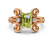 Solitaire Engagement Ring Setting for Fancy Yellow Emerald Cut Center with Twisted Band and Scroll Prong Head in Rose Gold