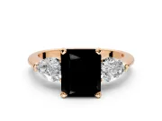 3 Stone Engagement Ring Setting for Fancy Black Radiant Cut Center with Large Pear-Shaped Accents and Prong Head in Rose Gold