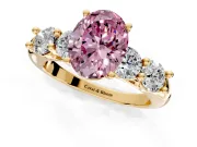5 Stone Engagement Ring Setting for Fancy Pink Oval Center with Graduated Accents and Prong Head in Yellow Gold