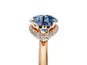 Hidden Halo Engagement Ring Setting for Fancy Blue Round Cut Center with Plain Rounded Band and Prong Head in Rose Gold