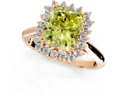 Starburst Halo Engagement Ring Setting for Fancy Yellow Radiant Cut Center with Thin Round-Wire Band and Prong Head in Rose Gold