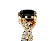 Solitaire Engagement Ring Setting for Fancy Black Cushion Cut Center with Narrow Twist Pave Band and Prong Head in Yellow Gold