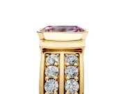 Bezel Engagement Ring Setting for Fancy Pink Emerald Cut Center with Wide Channel-Set Band and Bezel Head in Yellow Gold