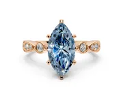 Solitaire Engagement Ring Setting for Fancy Blue Marquise Center with Milgrain Bezel Accents and Prong Head in Rose Gold