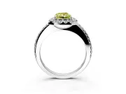 Pave Halo Engagement Ring Setting for Fancy Yellow Radiant Cut Center with Single Row Pave Band and Prong Head in White Gold