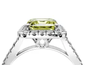 Halo Engagement Ring Setting for Fancy Yellow Asscher Cut Center with Raised Halo, Pave Band and Prong Head in Platinum