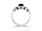 Leaf Engagement Ring Setting for Fancy Black Oval Center with Milgrain Accent Band and Prong Head in Sterling Silver