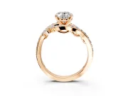 Solitaire Engagement Ring Setting for Oval Center with Pave Bypass Twist Band and Prong Head in Rose Gold