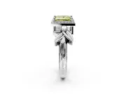 Halo Engagement Ring Setting for Fancy Yellow Princess Cut Center with Floral Band and Prong Head in Sterling Silver