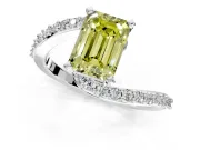Solitaire Engagement Ring Setting for Fancy Yellow Emerald Cut Center with Pave Bypass Swirl Band and Prong Head in Platinum