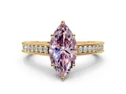 Solitaire Engagement Ring Setting for Fancy Pink Marquise Center with Engraved Pave Band and Prong Head in Yellow Gold