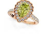 Milgrain Floral Halo Engagement Ring Setting for Fancy Yellow Pear-Shaped Center with Pave Band and Prong Head in Rose Gold