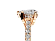 Solitaire Engagement Ring Setting for Pear-Shaped Center with Widening Pave Band and Claw Prong Head in Rose Gold