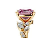 Solitaire Engagement Ring Setting for Fancy Pink Asscher Cut Center with Marquise Accent Twist Band and Prong Head in Yellow Gold
