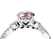 Leaf Motif Engagement Ring Setting for Fancy Pink Oval Center with Pave Band and Prong Head in Platinum