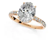 Hidden Halo Engagement Ring Setting for Oval Center with Pave Band and Prong Head in Rose Gold