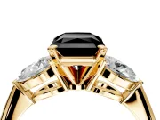 3 Stone Engagement Ring Setting for Fancy Black Radiant Cut Center with Large Pear-Shaped Accents and Prong Head in Yellow Gold