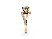 Solitaire Engagement Ring Setting for Fancy Green Heart-Shaped Center with Pave Bypass Swirl Band and Prong Head in Yellow Gold