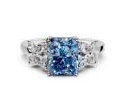 Floral Engagement Ring Setting for Fancy Blue Radiant Cut Center with Marquise Cluster Shoulders and Prong Head in Sterling Silver