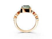 Vintage Station Engagement Ring Setting for Fancy Green Asscher Cut Center with Accents and Prong Head in Rose Gold