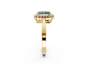 Starburst Halo Engagement Ring Setting for Fancy Green Radiant Cut Center with Flat Cathedral Band and Prong Head in Yellow Gold