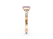 Bar-Set Engagement Ring Setting for Fancy Pink Radiant Cut Center with Tapered Baguette Accents and Prong Head in Rose Gold