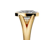 Solitaire Engagement Ring Setting for Emerald Cut Center with V Split Shank and Bezel Head in Yellow Gold