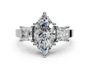 3 Stone Engagement Ring Setting for Marquise Center with Matching Side Accents and Prong Head in Sterling Silver