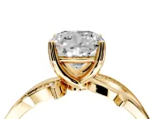 Solitaire Engagement Ring Setting for Cushion Cut Center with Pave and Plain Crossover Band and Prong Head in Yellow Gold