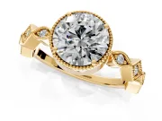 Milgrain Bezel Engagement Ring Setting for Round Cut Center with Marquise Stations and Bezel Head in Yellow Gold