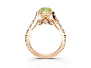 Solitaire Engagement Ring Setting for Fancy Yellow Cushion Cut Center with Pave Cathedral Shoulders and Prong Head in Rose Gold