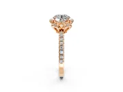 Halo Engagement Ring Setting for Round Cut Center with Openwork Halo, Pave Band and Prong Head in Rose Gold