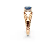 Halo Engagement Ring Setting for Fancy Blue Cushion Cut Center with Rope Twist Split Shank and Prong Head in Rose Gold