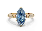 Solitaire Engagement Ring Setting for Fancy Blue Marquise Center with Multi-Row Accents and Prong Head in Yellow Gold