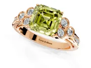 Cluster Engagement Ring Setting for Fancy Yellow Asscher Cut Center with Bezel Accent Clusters and Prong Head in Rose Gold