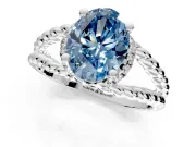 Halo Engagement Ring Setting for Fancy Blue Oval Center with Rope Twist Split Shank and Prong Head in Platinum