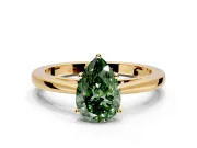 Solitaire Engagement Ring Setting for Fancy Green Pear-Shaped Center with Open Cathedral Shoulders and Prong Head in Yellow Gold