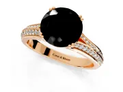 Solitaire Engagement Ring Setting for Fancy Black Round Cut Center with Pave Rail Split Shank and Prong Head in Rose Gold