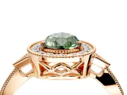 Halo Engagement Ring Setting for Fancy Green Pear-Shaped Center with Milgrain Rim, Pave Band and Prong Head in Rose Gold