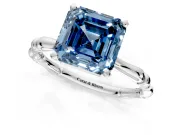 Solitaire Engagement Ring Setting for Fancy Blue Asscher Cut Center with Bamboo Band and Prong Head in White Gold