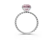 Solitaire Engagement Ring Setting for Fancy Pink Princess Cut Center with Plain Twisted Rope Band and Prong Head in Sterling Silver