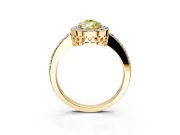 Halo Engagement Ring Setting for Fancy Yellow Pear-Shaped Center with Heart-Shaped Openwork, Pave Band and Prong Head in Yellow Gold