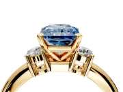 3 Stone Engagement Ring Setting for Fancy Blue Radiant Cut Center with Wide Plain Band and Prong Head in Yellow Gold