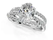 Solitaire Engagement Ring Setting for Oval Center with Woven 3-Strand Pave Band and Prong Head in Platinum